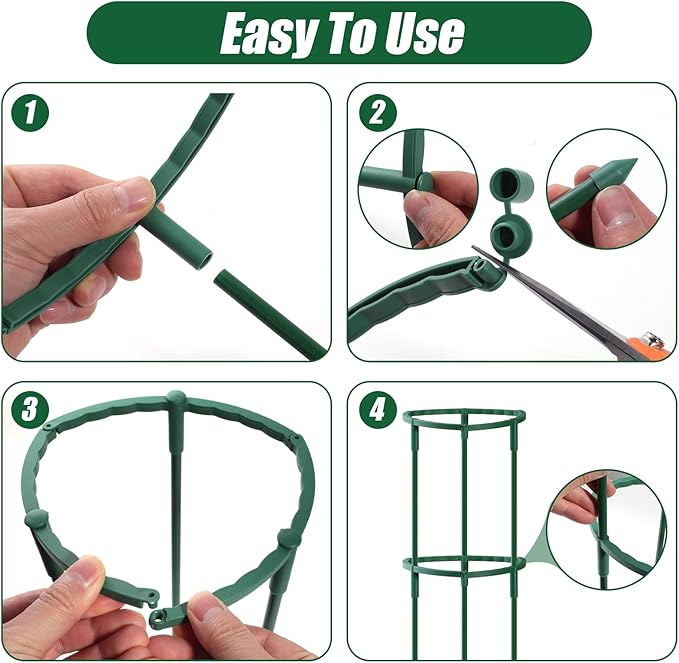 Uzoli 12 Pack Plant Support Stakes Sets - Versatile Plant Cages, Stackable 3 Tier Garden Flower Support，Plant Stakes for Indoor Outdoor Plants Tomato, Peony, Monstera, Hydrangea, Climbing Plants