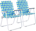 VINGLI Oversize Patio Lawn Webbed Folding Chairs Set of 2, Outdoor Beach Chair Portable Dining Chair for Outdoor Yard, Garden (Blue, Oversized)