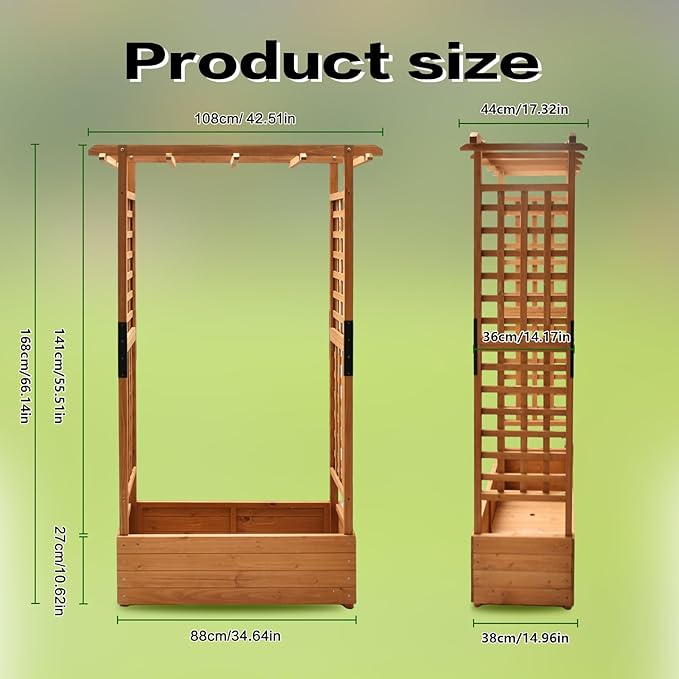 Raised Garden Bed with Wood Trellis Set of 2 Outdoor Planter Box for Tomatoes Climbing Vegetables Herbs Flowers Patio Pots Tall Hanging Roof 2 Drainage Holes Orange, 42.5" L x 17.3" W x 66.1" H