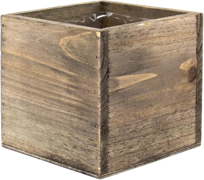 CYS EXCEL Cube Planter Box with Removable Plastic Liner (4"x4"x4")(4 PCS) | Multiple Size Choices Wood Square Planter | Indoor Decorative Window Box