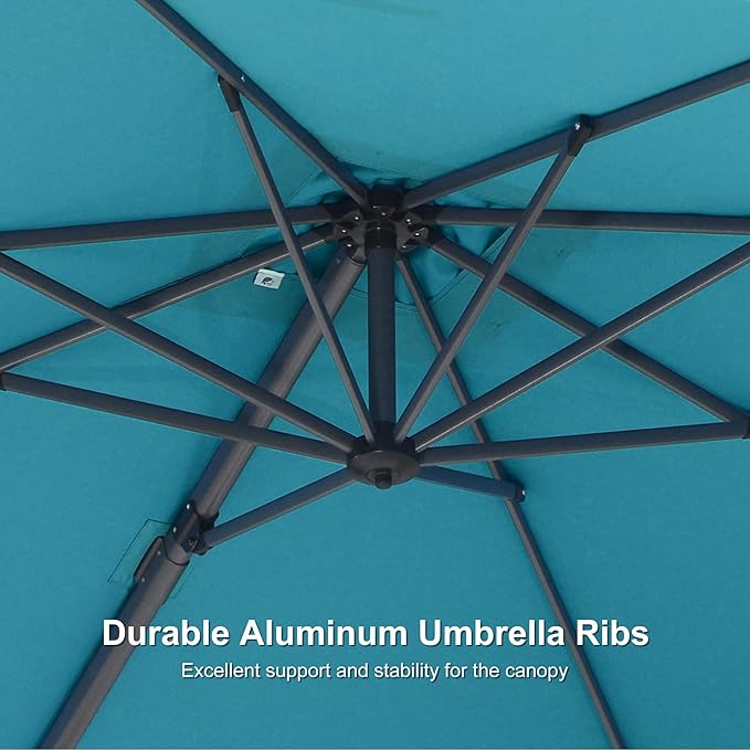 PURPLE LEAF 8' X 8' Patio Umbrella for Pool 7' High Offset Outdoor Cantilever Umbrella Swimming Pool Umbrella with 360°Rotation for Poolside Turquoise Blue