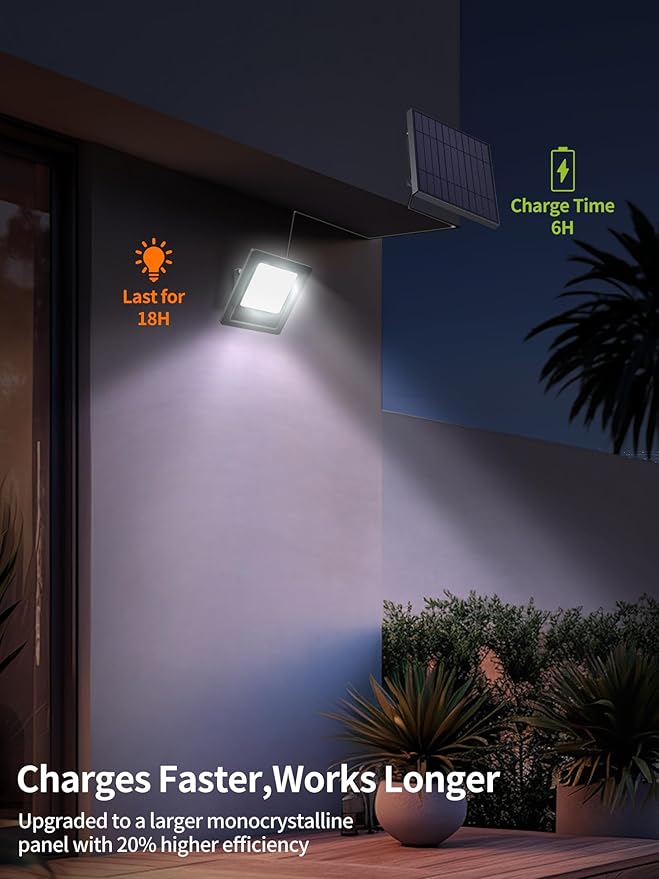 Solar Lights Outdoor 6500K Cool White Solar Flood Lights, Waterproof Dusk to Dawn Solar Powered Security Spot Lights for Porch Patio Yard Garage 1 Pack