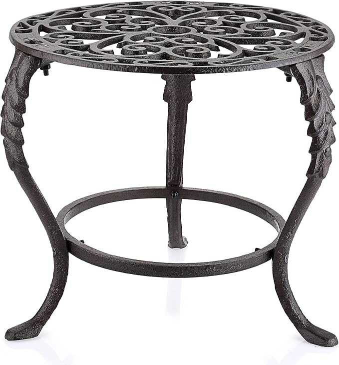 OwnMy Heavy Duty Cast Iron Plant Stand Vintage Iron Flower Pot Holder, Rustic Decorative Round Potted Plant Stand Rack, Indoor Outdoor Metal Plant Holder for Home Garden