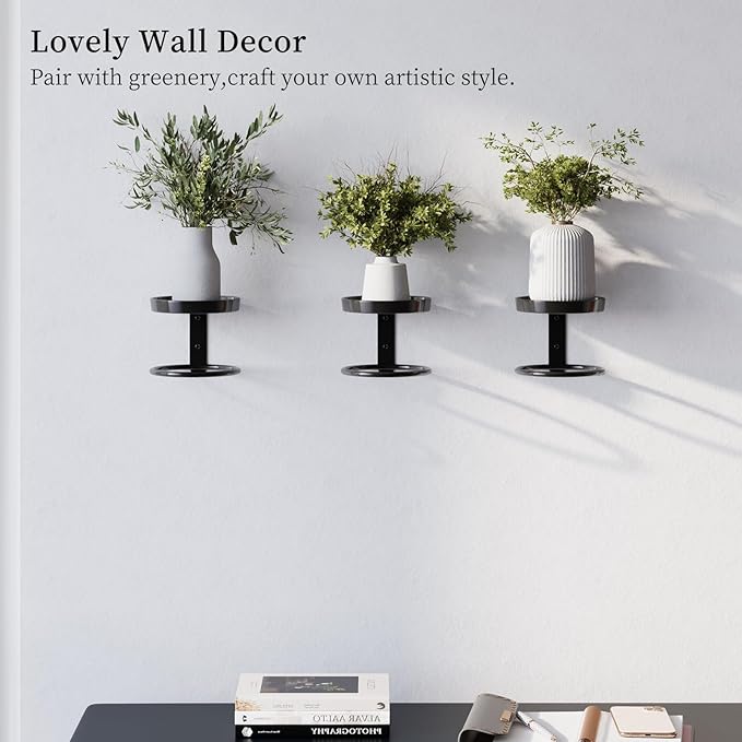 Metal Wall Planters Mid Century Modern Floating Shelves for Indoor Hanging Plants, Space-Saving Vertical Garden for Home & Office 3 Pack Black