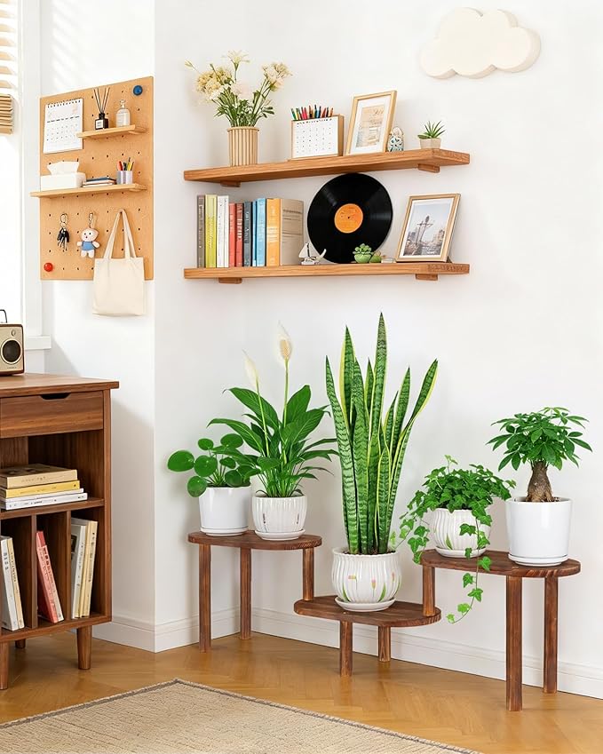 Concave Plant Shelf Indoor,3 Tiers Deformable Oval Plant Stand,Heavy Duty Long Flower Pot Stand for Multiple Plants,Low Plant Holder for Patio Balcony Living Room Office