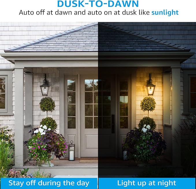 TORCHSTAR Dusk to Dawn Light Bulbs Outdoor, Sensor A19 LED Light Bulb, Auto on/Off Photocell Automatic for Outdoor Lighting, 2700K, Pack of 4