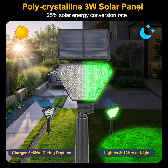 T-SUN Solar Lights Outdoor Waterproof IP65, 6Pack LED Solar Spot Lights Color Changing IP65 Waterproof Smart Auto On/Off for Outside Landscape Garden Yard Lawn Pathway Patio Driveway