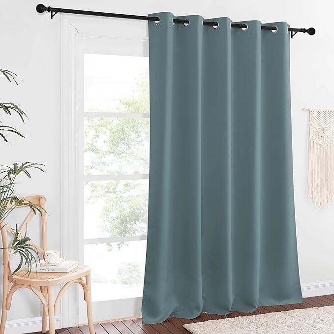 NICETOWN Blackout Greyish Blue Curtain & Drape 102 inches Long - Energy Saving Thermal Drape Grommet Sound Reducing Light Blocking Window Treatment for Bedroom (1 Panel, W66 x L102)