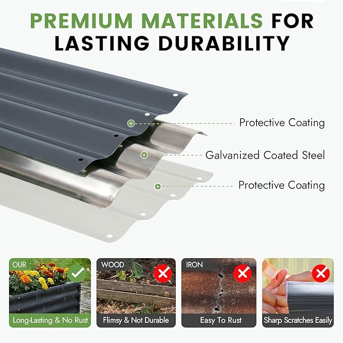 INNO STAGE Galvanized Raised Garden Bed Kit, 6x3x1FT Metal Raised Garden Beds for Vegetables, Rust-Resistant & Easy Assembly, Outdoor Raised Beds for Gardening, Flowers, Herbs (Grey)