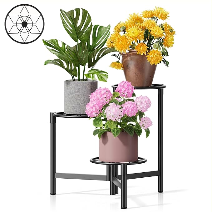 Tiered Plant Stand Outdoor 3 Tier Indoor Metal Flower Shelf for Multiple Plants Corner Tall Flower Holders for Patio Garden Living Room Balcony Bedroom Black Diamond