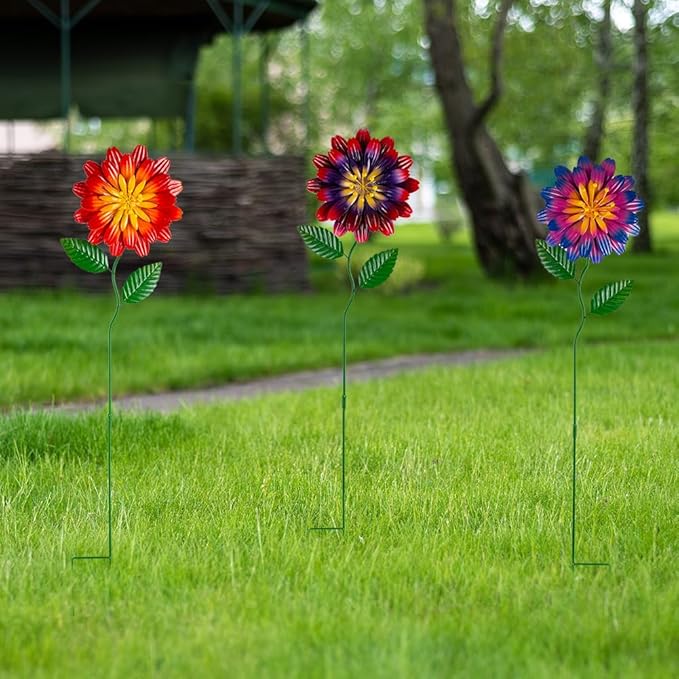 Metal Flowers for Outside,3 Pack Flowers Decorative Garden Stakes Spring Decor,Waterproof Metal Yard Art for Outside,Lawn,Patio,Yard
