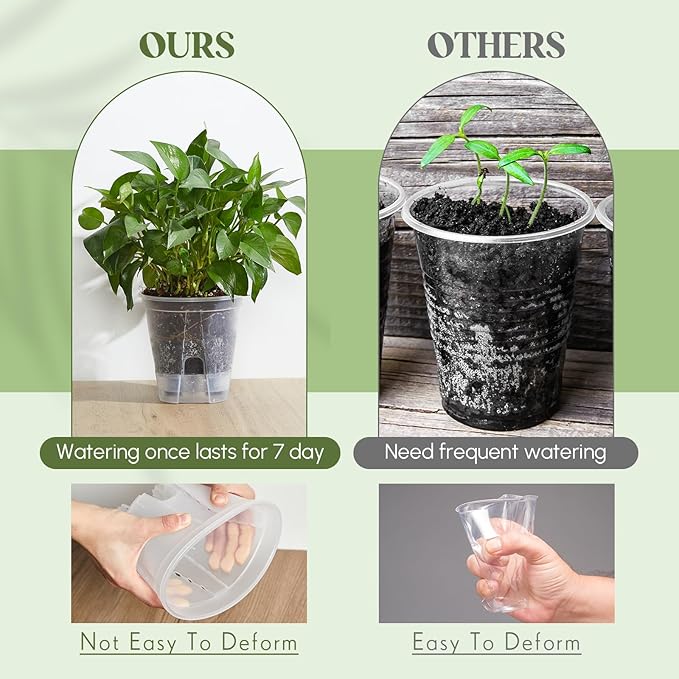 Self Watering Pots for Indoor Plants with Deep Reservoir and High Drainage Holes for Outdoor Plants and Flowers, Bare Root Planter(7.09'',Clear,9 Pcs)