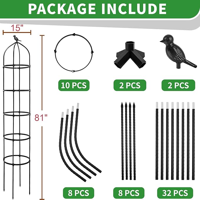 2-Pack 6.7FT Garden Obelisk Trellis for Climbing Plants,81”Metal Plant Support Tower,Heavy Duty Thickened Tube,Rustproof Black Vine & Flower Stand for Outdoor Indoor Use