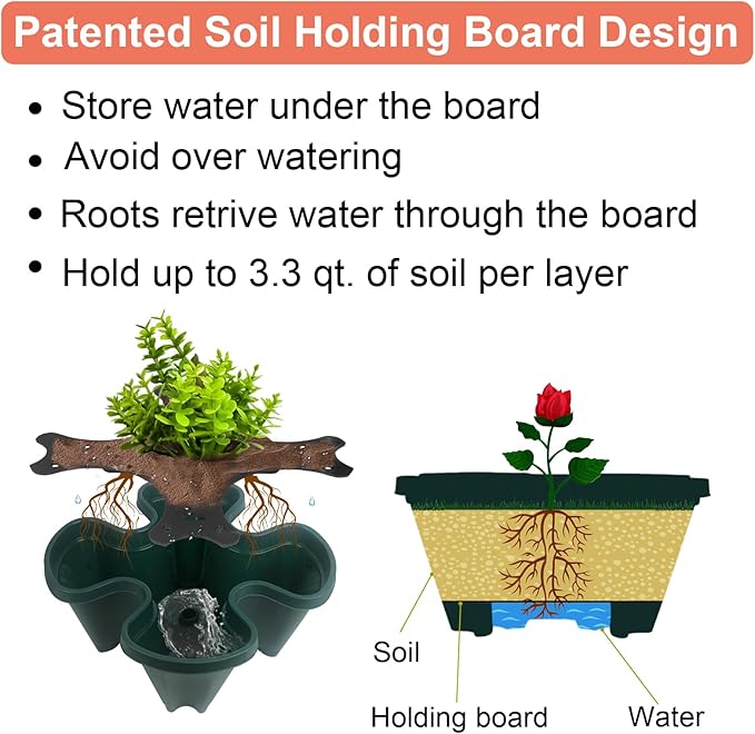 DUNCHATY Stackable Vertical Garden Planter with Wheels, 5 Tier Herb Planter Pots for Growing Vegetables and Succulents, Pine Green