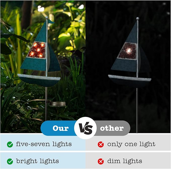 Solar Garden Lights Sailboat Stake Decor-Yard Outdoor Statue Decorations Waterproof 5 LED Metal Landscape Lighting Flower Bed,Pond,Yard,Lawn Gift for Mom Grandma Women