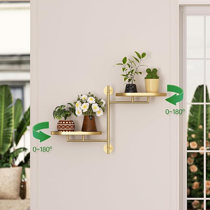 Window Rotating Plant Stand Shelf Indoor Gold Metal Floating Shelves 2-Tier Wall Mount Plant hanger Holders for Wall Planter Modern Home Decor window sill gifts