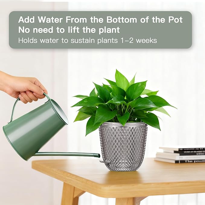 QCQHDU Self Watering Hanging Pots, 2 Pack 7.2 Inch Hanging Planters for Plants Indoor, Outdoor Flower Pots with Drainage Holes and 3 Hooks Chains for Garden Home (Gray)