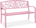 Best Choice Products Outdoor Bench Steel Garden Patio Porch Furniture for Lawn, Park, Deck w/Floral Design Backrest, Slatted Seat - Pink