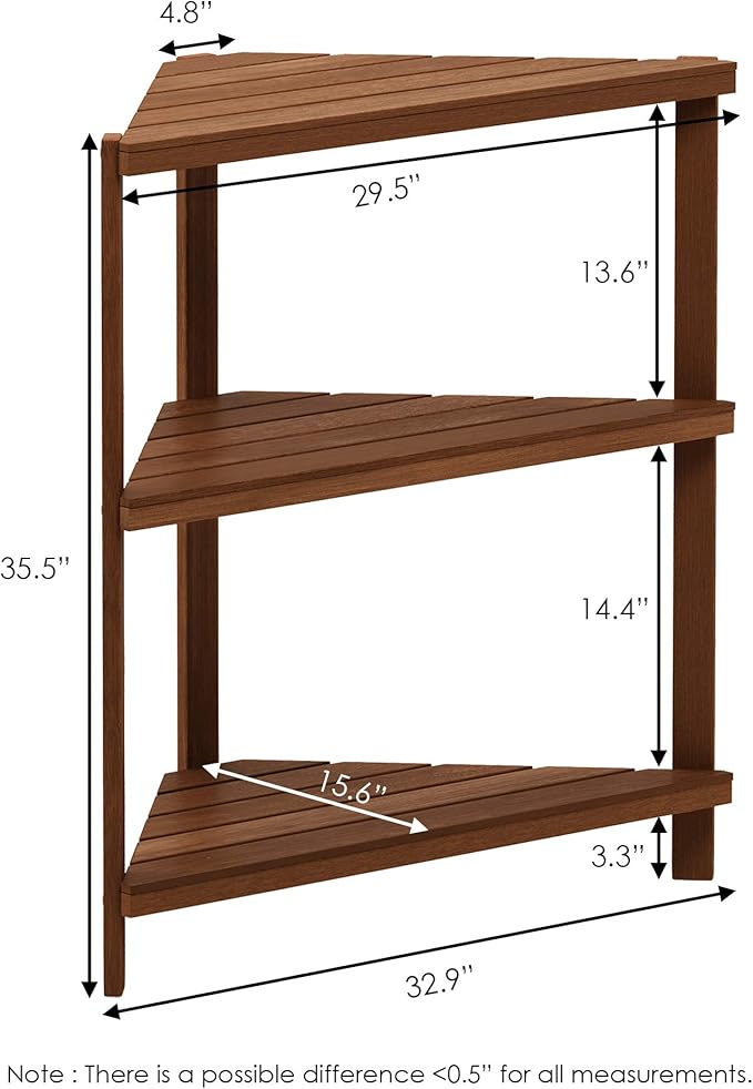 Furinno FG18445 Tioman Hardwood Patio Furniture Corner Shelf in Teak Oil, Natural