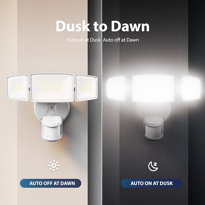 Onforu 100W LED Motion Sensor Outdoor Lights, Dusk to Dawn Flood Light Outdoor Motion Sensor, Hardwired Security Lights Floodlights Outside 11000LM 6500K Daylight IP65 Waterproof (White)
