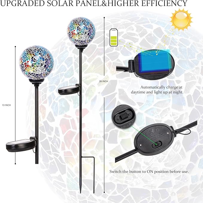 VCUTEKA Solar Path Lights Outdoor Decorative - Mosaic Solar Garden Stakes Light Waterproof LED Light for Landscape Lawn Patio Yard Driveway Decoration