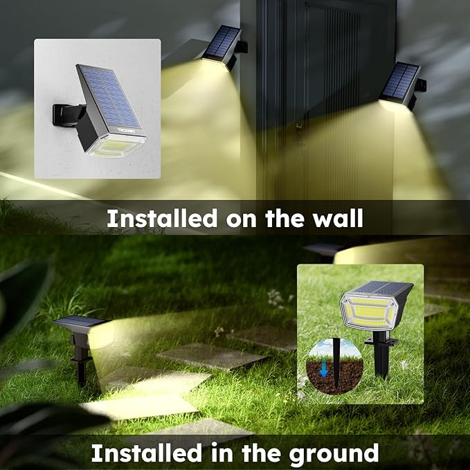 TECKNET Spot Lights Outdoor with 59 LED, 8 Pack Solar Lights Waterproof IP65, Auto On/Off Solar Spot Lights Outdoor, 3 Lighting Modes Solar Powered Garden, 2-in-1 Solars Landscape Light(Warm White)