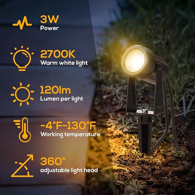 Banord Outdoor Landscape Lighting, 4 Pack Low Voltage Landscape Lighting, IP65 Waterproof Outdoor Lighting for Yard Garden Lawn Plants