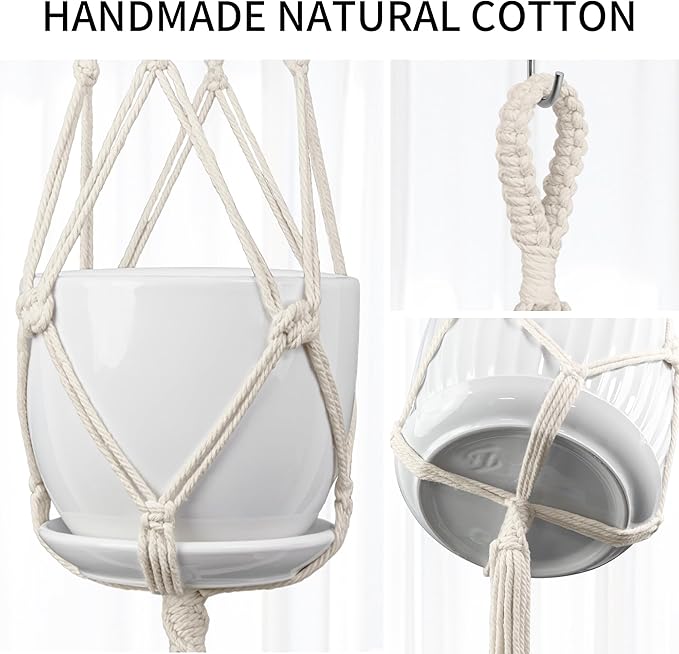 Macrame Plant Hanger - Fits 4 to 13 inches Pots for Indoor Outdoor, 34"/41"/46" 3 Sizes Set, Ivory (POTS NOT Included)