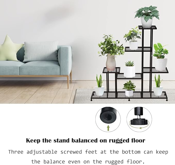 Twhep Heavy Duty Metal Plant Stand, 5 Tiers Multifunctional Plant Stand for Indoor Outdoor, for Tall Large Rack for Living Room Garden Balcony, Black