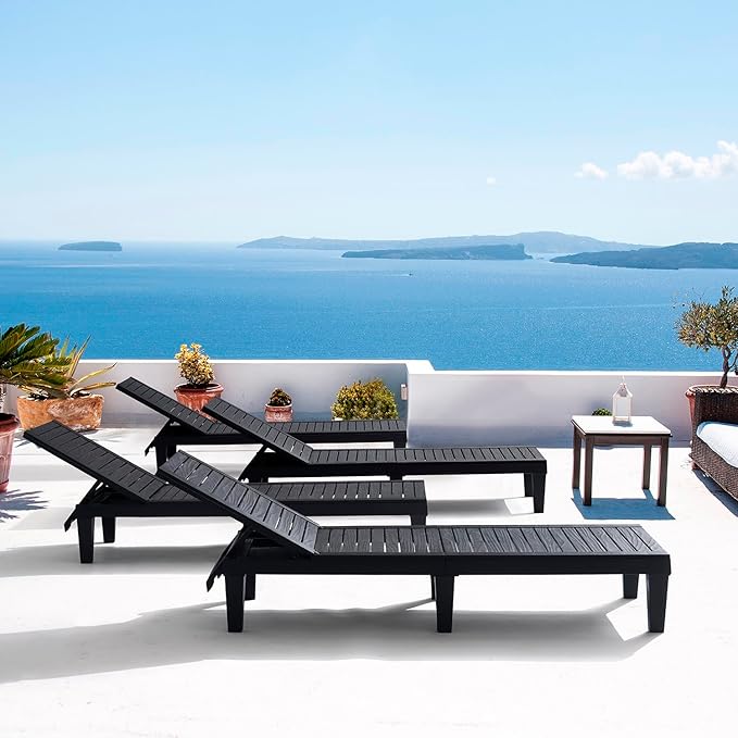 Nestl Patio Chairs - Black Chaise Lounge Chair Outdoor, 5-Position Adjustable Sun Tanning Chair, Waterproof Pool Lounge Chairs Set of 4, Reclining Lawn Chair, Lightweight Outdoor Lounge Chairs