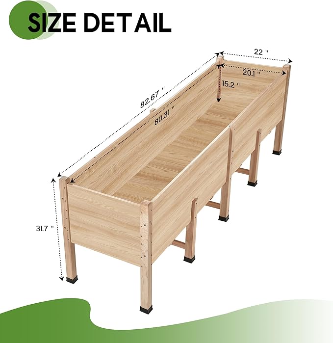AMERLIFE 7x2 Ft Raised Garden Bed, 16 Inch Depth Featuring Legs, Drainage Holes, Ideal for Deep Rooted Vegetables, Flowers, Herbs, Elevated Wood Planter Box for Balcony, Patio, Backyard, Easy Assembly