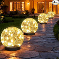 Solar Garden Lights Outdoor Waterproof, 4 Pack Cracked Glass Ball Light, Ground Landscape Garden Decor, Solar Globe Decorative for Pathway/Patio/Lawn/Yard (Warm White, 4.7")