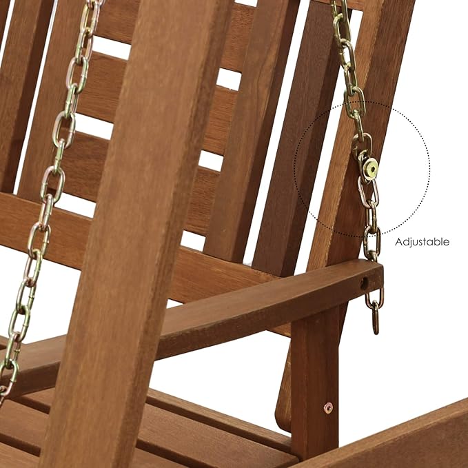 Furinno TIOMAN Porch Swing, Outdoor Hanging Wooden Swing with Stand in Teak Oil, Light Wood