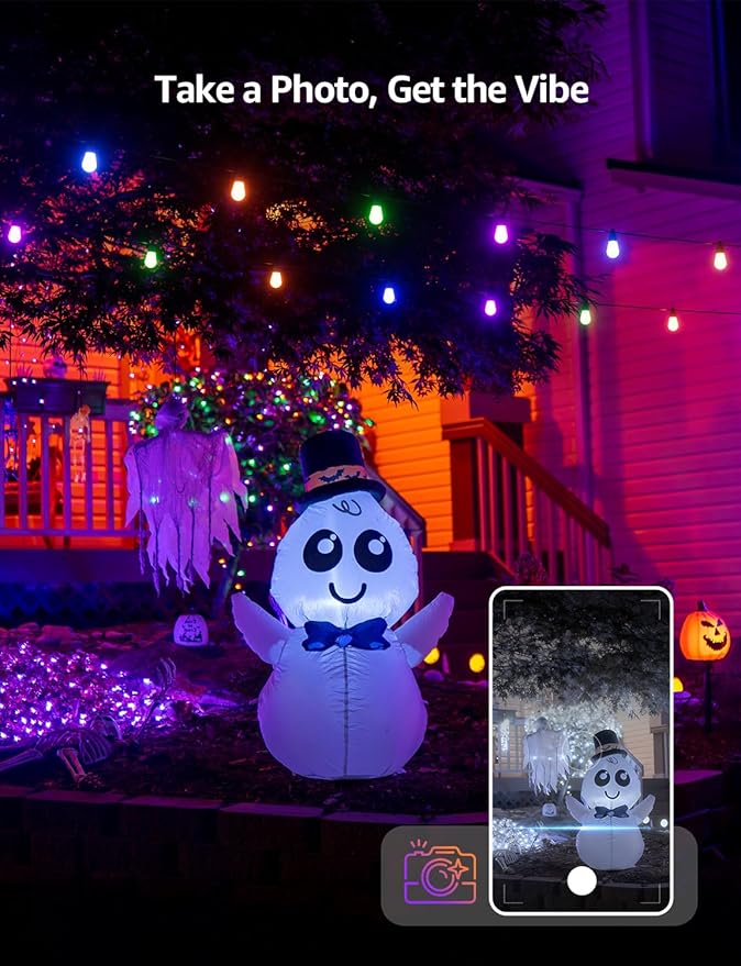 Lepro ZB1 AI Smart Outdoor String Lights APP Control, 54(42+12) ft RGB+IC+Warm White Outdoor Lights 15 LED Bulbs, Alexa Google Home Enable, AI Generated Lighting LLM, NO Remote 2.4 GHz WiFi+Bluetooth
