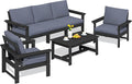 SERWALL HDPE Patio Conversation Set, 6-piece Sectional Outdoor Furniture Set, All Weather Outdoor Couch Set Patio Furniture Set for Deck, Lawn, Black Frame with Grey Cushion