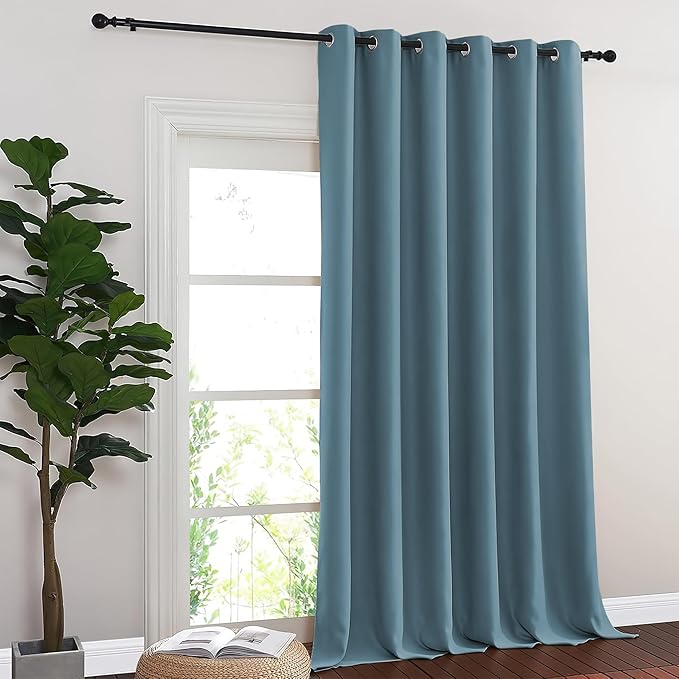 NICETOWN Blackout Sliding Glass Door Curtains, Room Darkening Thermal Insulated Curtains for Living Room Bedroom, Extra Wide Window Drapes, 1 Panel, W80 x L118, Smoky Blue