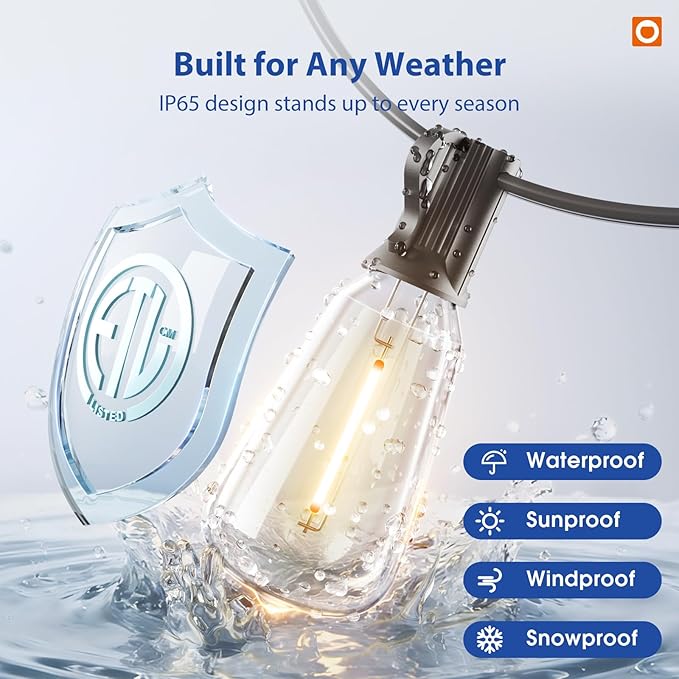 addlon 100FT(50FT*2) LED Outdoor String Lights with Remote Waterproof Patio Lights with 54 Shatterproof ST38 Replaceable Bulbs(4 Spare), Dimmable Outside Hanging Lights Connectable for Porch, Backyard