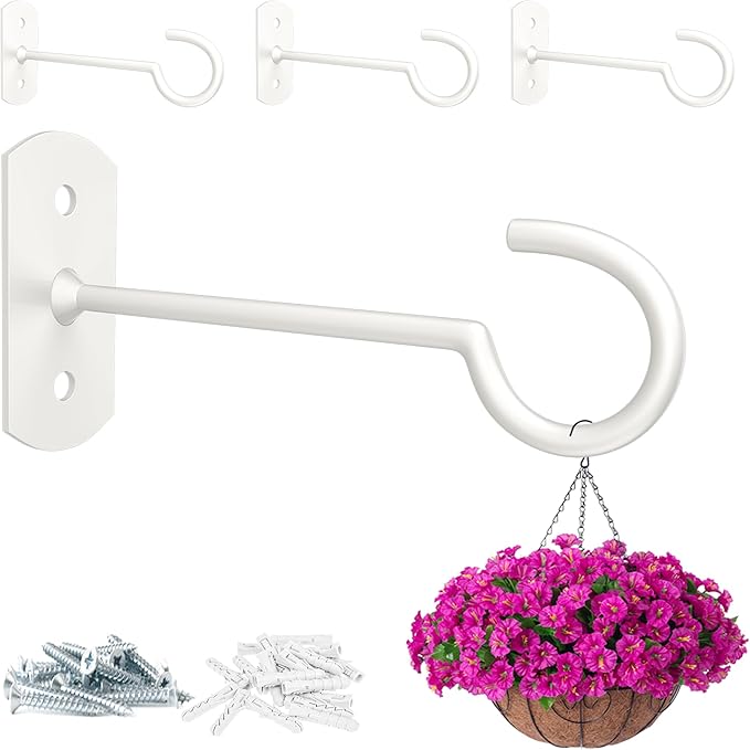 Metal Hanging Plant Hooks 6in 4Pack Decorative Wall Plant Hanger for Hanging Lanterns Bird Feeder Flower Basket Home Decor Indoor & Outdoor White