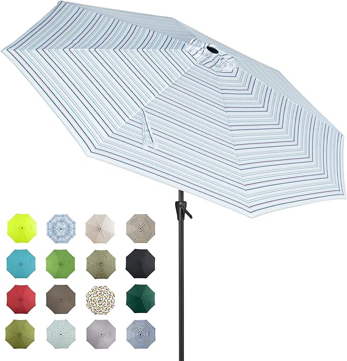 Tempera Patio Market Outdoor Table Umbrella with Auto Tilt and Crank, Large Sun Umbrella with Sturdy Pole & Fade Resistant Canopy, Easy to Set