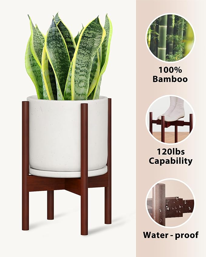 Adjustable Plant Stand Indoor, Bamboo Plant Stand Fits 8 9 10 11 12 Inches, Small Corner Planter Holder for Indoor Plants, Single Floor Plant Stands for Living Room Balcony, Reddish Brown