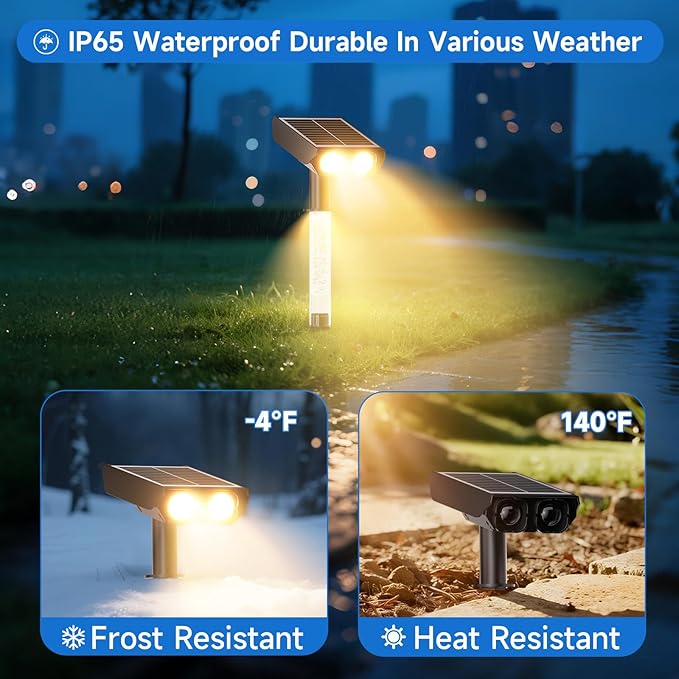 Solar Spot Lights Outdoor Adjustable Beam & PC Light Guide Column, 6 Pack Solar Lights Outdoor Waterproof IP65, 2 Modes & Auto On/Off Landscape Spotlights for Garden, Yard, Pathway, Tree (Warm Yellow)