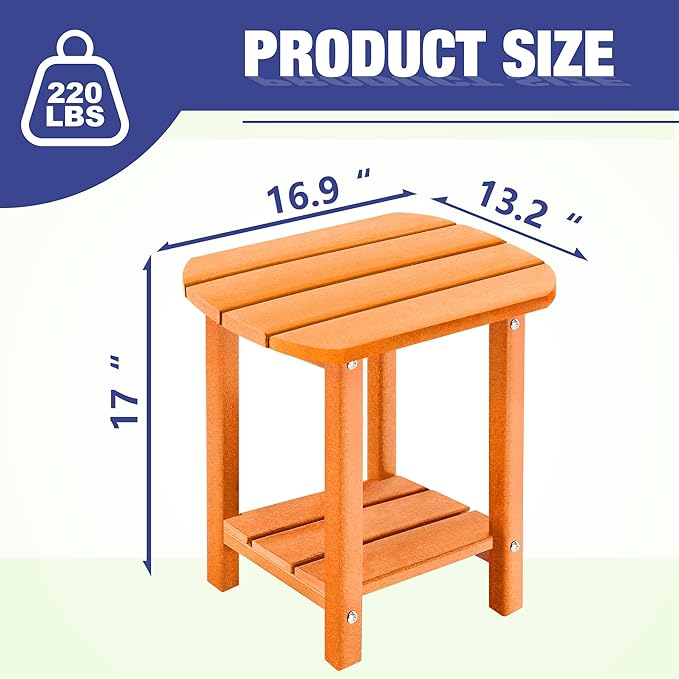 LZRS Outdoor Side Table - 2-Tier Adirondack HDPE Patio End Table for Pool, Porch,Balcony & Backyard,Weather Resistance for Indoor and Outdoor use(Orange)
