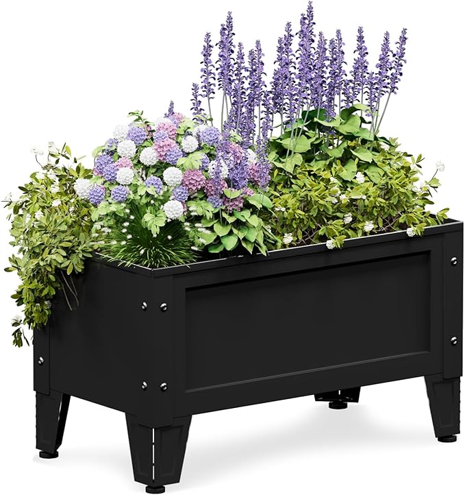 Elevated Metal Planter Box Stand Heavy Duty Raised Garden Bed for Vegetables Flowers Herbs Indoor Outdoor Use, Charcoal