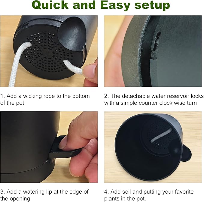 Self Watering Pots, 4 inch Flower Pots with Multi Mesh Drainage Holes, Small Platic Planters for Indoor Outdoor Garden Plants and Flowers (Black, 4")
