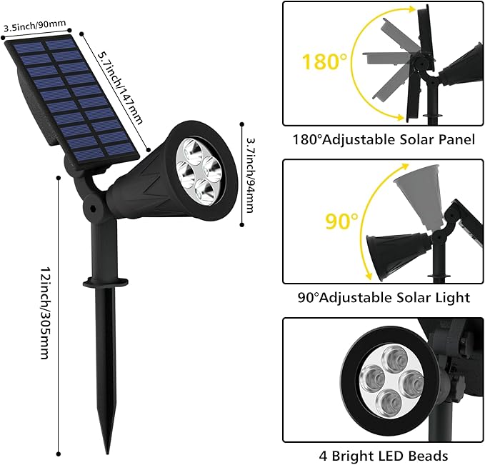 T-SUN Green Solar Spotlights, Green Solar Lights Outdoor, Auto-ON/Off 180°Angle Adjustable Solar Lights for Tree, Patio, Yard, Garden, Driveway, Pool Area (Green-2pack)