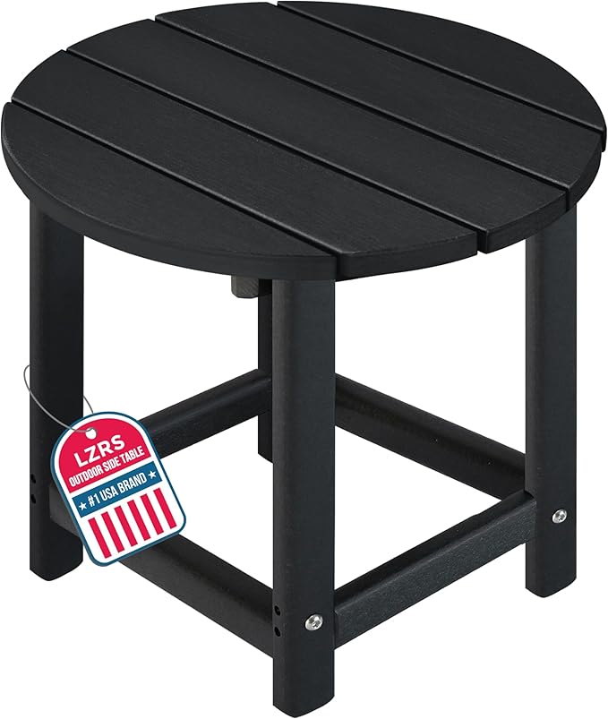 LZRS Round Adirondack Patio Side Table End Table, Outdoor Side Tables for Patio, Backyard,Pool, Indoor Companion, Easy Maintenance & Weather Resistant(Black)