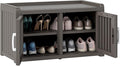 2-Tier Storage Bench, Waterproof UV-Resistant Outdoor Shoe Storage Cabinet with 2 Doors & Adjustable Shelves for Indoor Outdoor Entryway, Hallway, Living Room (Grey)