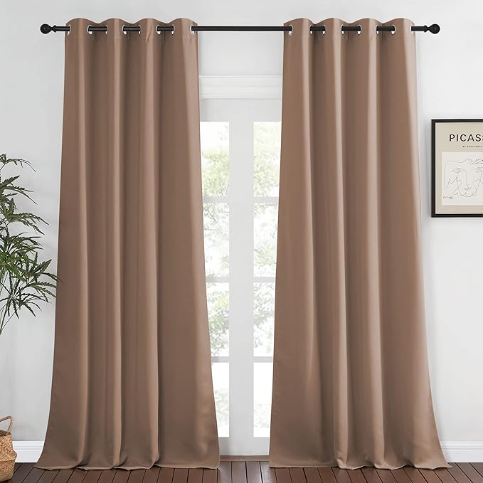 NICETOWN Grommet Blackout Curtain Panel - (Cappuccino Color) Thermal Insulated Room Darkening Drapes for Villa/Apartment/Rental Room, 52 inches Wide by 95 inches Long, 1 Piece