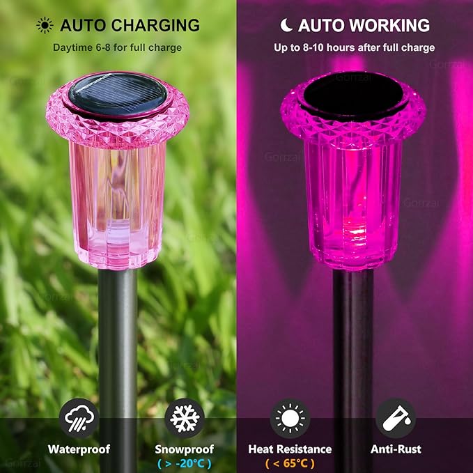 DenicMic Solar Lights Outdoor 10 Pack Waterproof Pink LED Stainless Steel Stake Outside Lights for Yard Pathway Garden Driveway Walkway Landscape Path Lighting Mothers Day Gifts for Mom