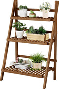 39.4" Bamboo Ladder Shelf Plant Shelf, 3 Tier Foldable Ladder Flower Pot Display Shelf Rack, 23.6"W x 15"D x 39.4"H, Freestanding Bookshelf for Garden, Balcony, Yard, Patio, Lawn, Living Room, Walnut